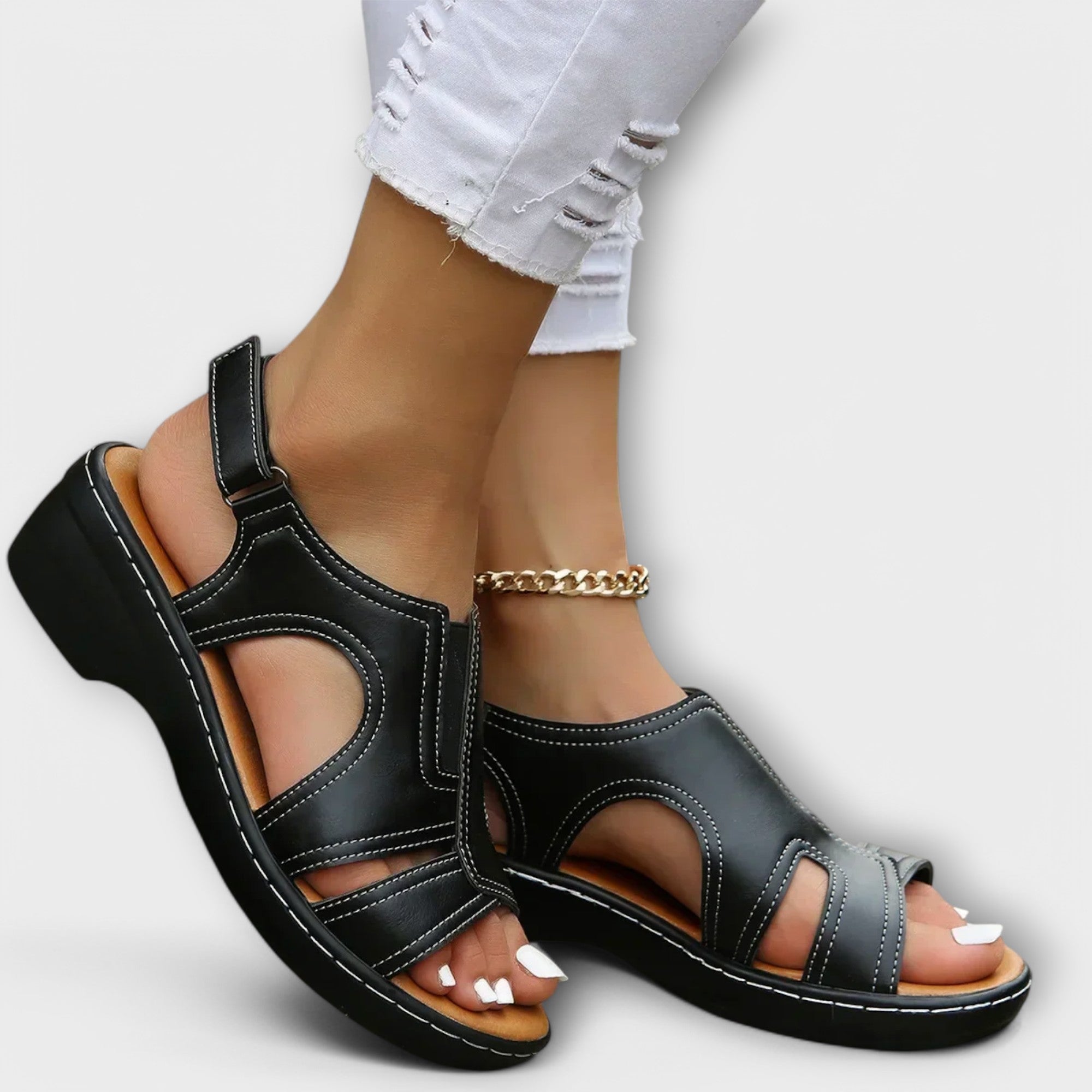 Christina – Orthopädische Leder-Sandalen mit bequemem Absatz