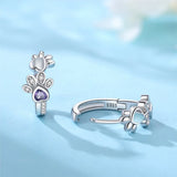 Paw Huggie Ohrringe aus 925er Sterling Silber – Besetzt mit Zirkonia und Herzstein
