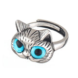 Vintage-Silberring mit blauen Augen – Verspielter Katzenring für Katzenliebhaber