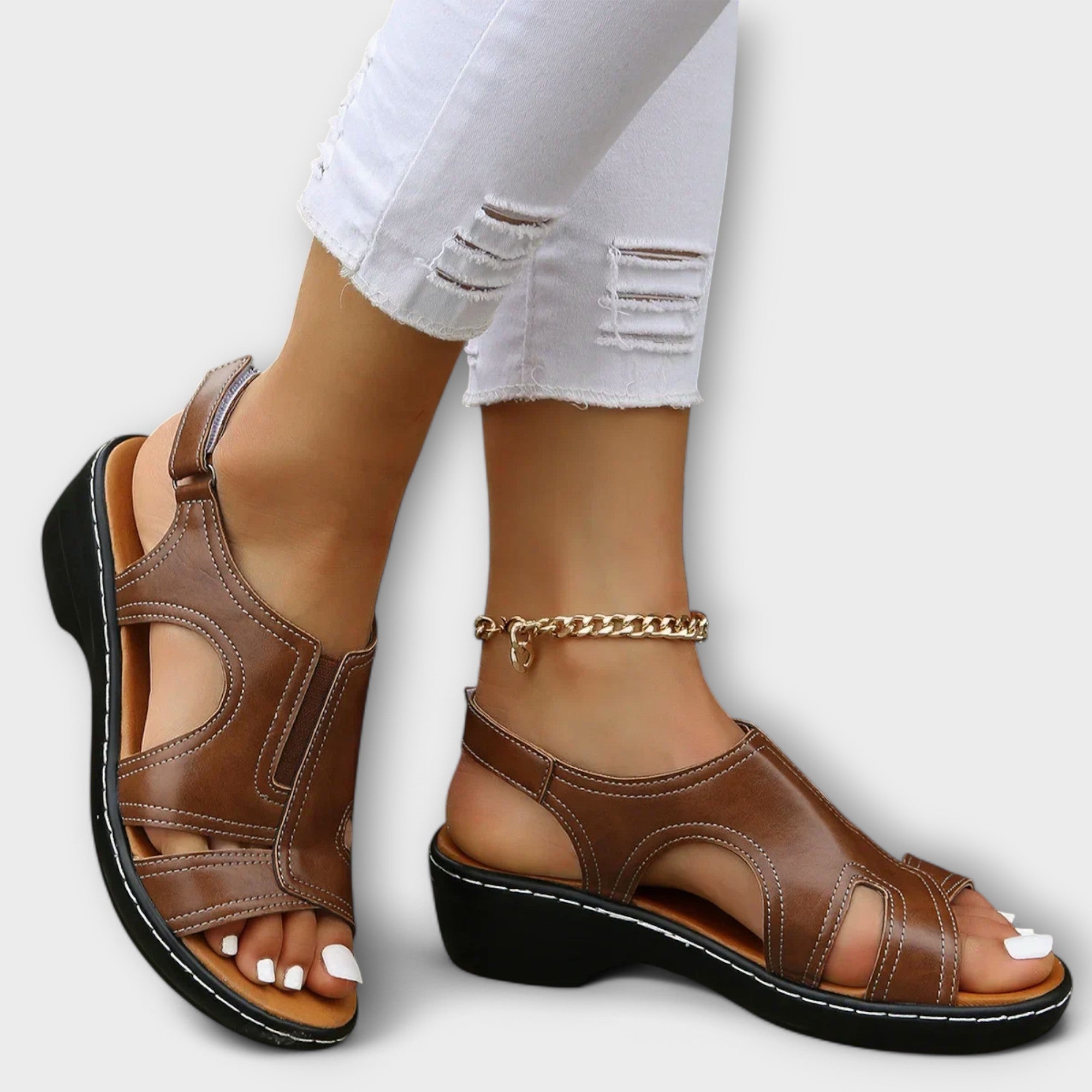 Christina – Orthopädische Leder-Sandalen mit bequemem Absatz