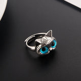 Vintage-Silberring mit blauen Augen – Verspielter Katzenring für Katzenliebhaber