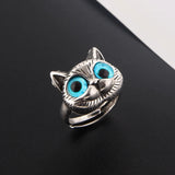 Vintage-Silberring mit blauen Augen – Verspielter Katzenring für Katzenliebhaber