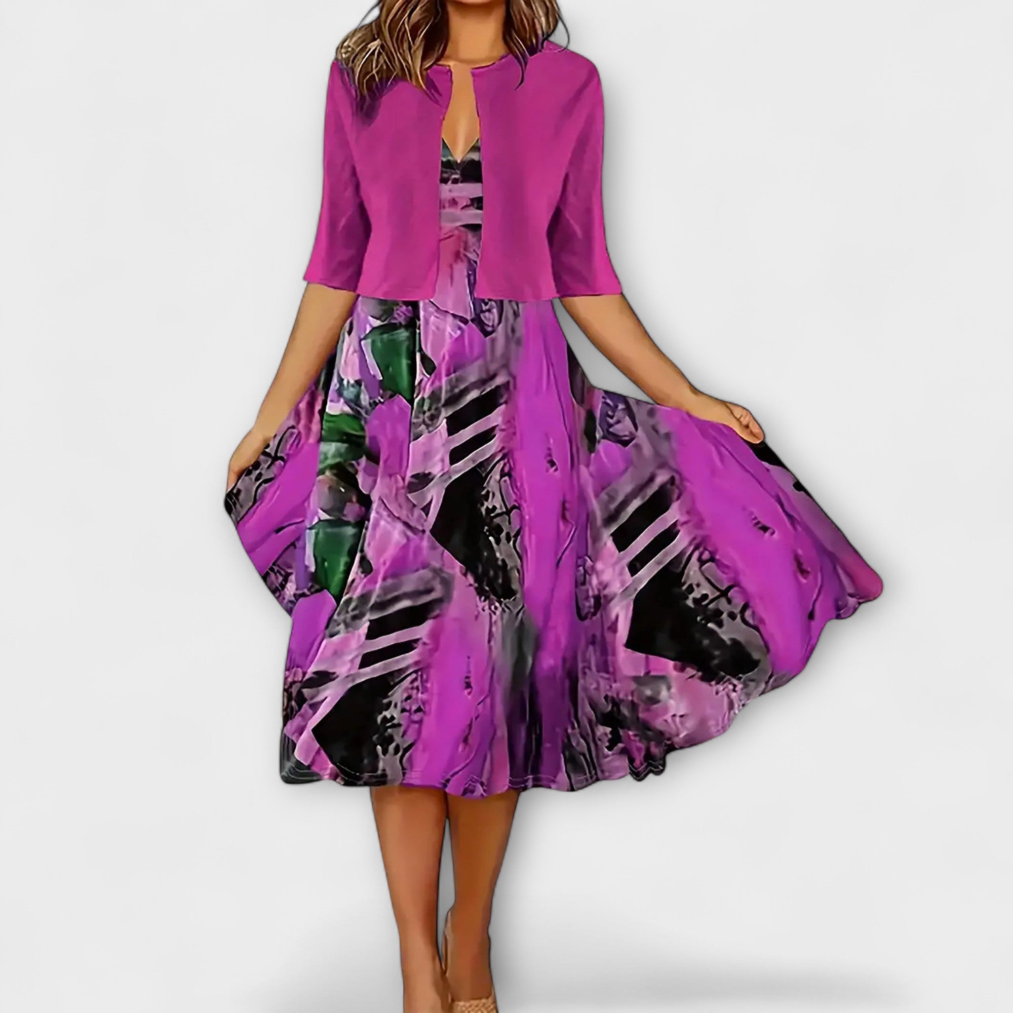 Cornelia | Midi-Kleid im Zweiteiler-Look mit Blumendruck