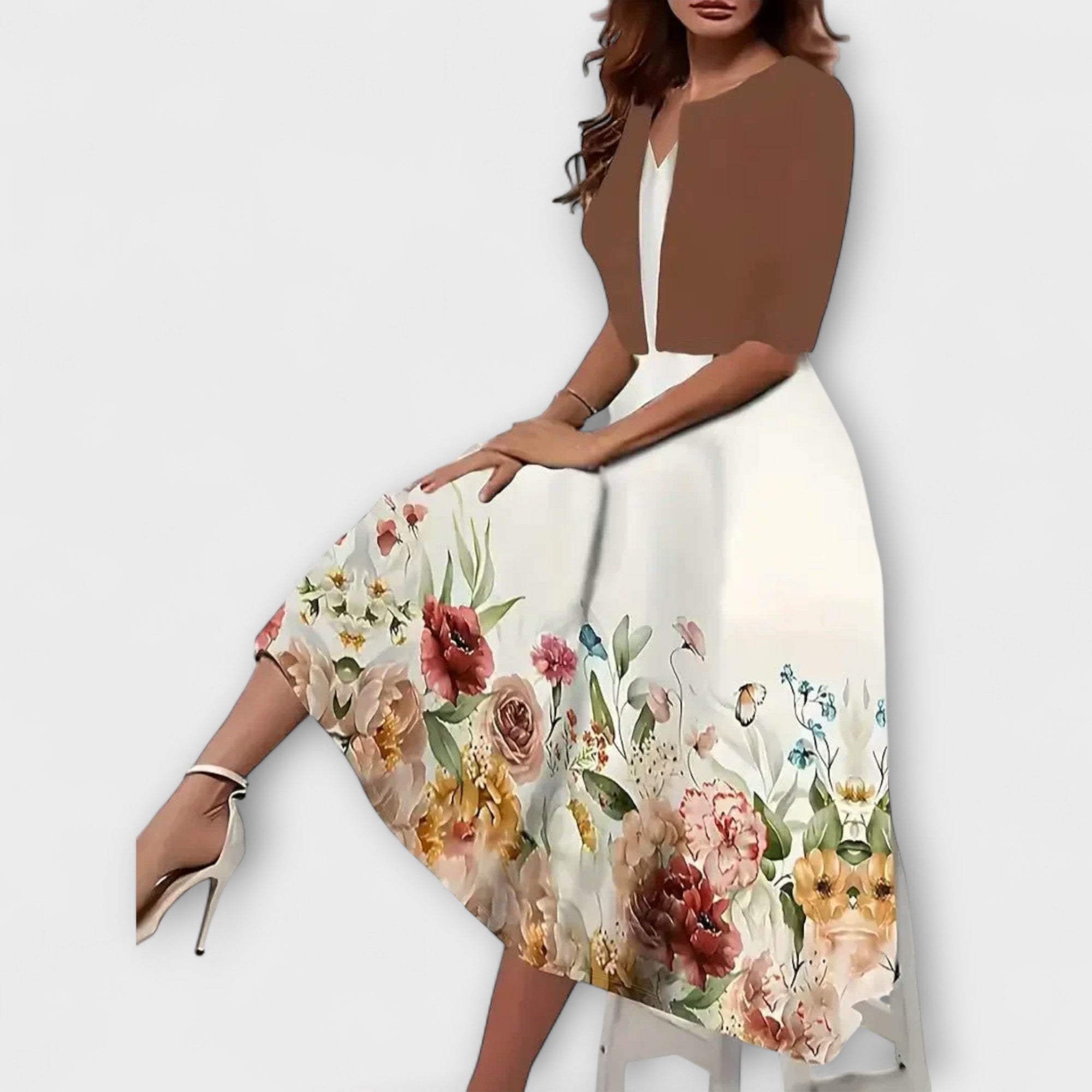 Cornelia | Midi-Kleid im Zweiteiler-Look mit Blumendruck