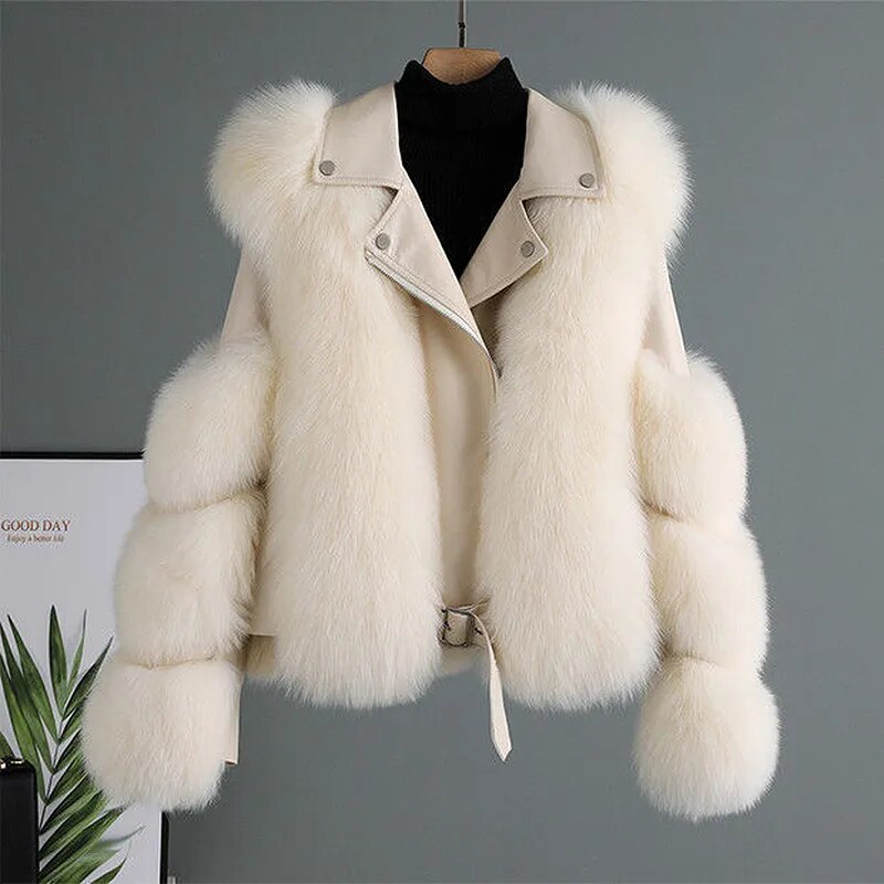 Edelgard | Kurze Lederjacke mit Kunstpelz