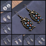 Bohemian Vintage Owl Pendant Earrings