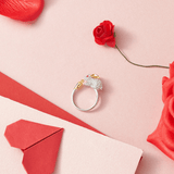 Einzigartiger verstellbarer Ring mit Silber-Hase und Karotten-Kristall