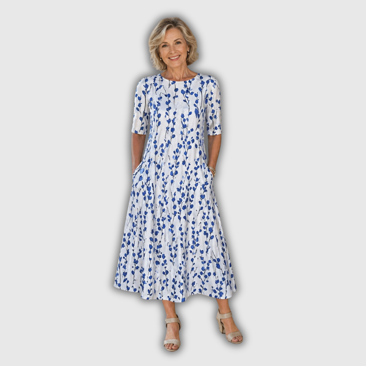Sarah | Müheloses Blüten-Midikleid mit A-Linie