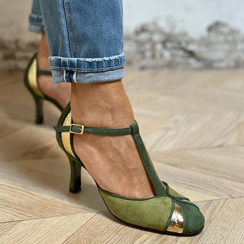 Taviana - Patchwork-Pumps mit T-Riemen und geschlossener Zehenpartie