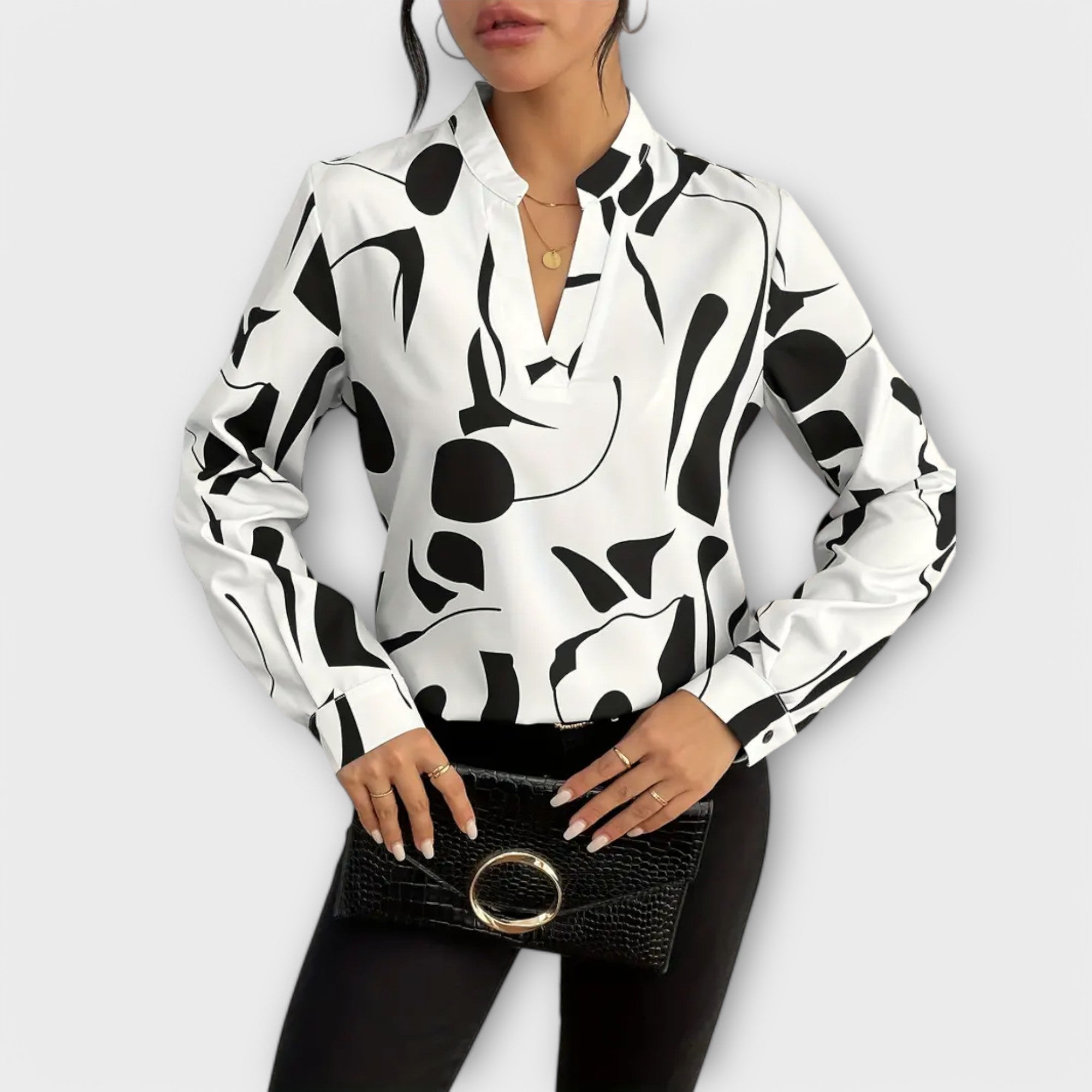 Edith - Elegante langärmelige Bluse mit spitzem Ausschnitt