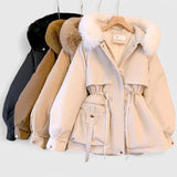 Damen Parka mit Reißverschluss aus Kunstfell und Kapuze mit Besatz