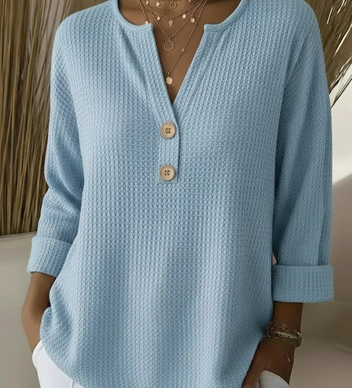 Magdalena | Weiche Waffelstrick-Henley Bluse