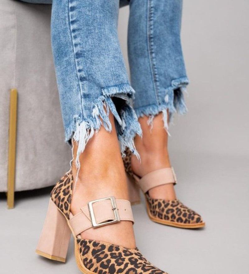 Selveta - Wildleder-Sandalen mit Leopardenmuster und stabilem Absatz