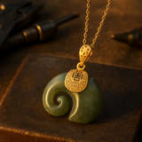 Hetian Jade Elefantenanhänger Halskette – 18K vergoldete Kette für Damen