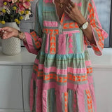 Juliane | Schwingkleid mit Ethno-Print und Stehkragen
