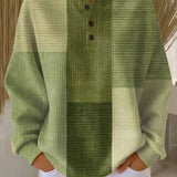 Damen Farbblock Strickpullover mit Henley-Knopfleiste