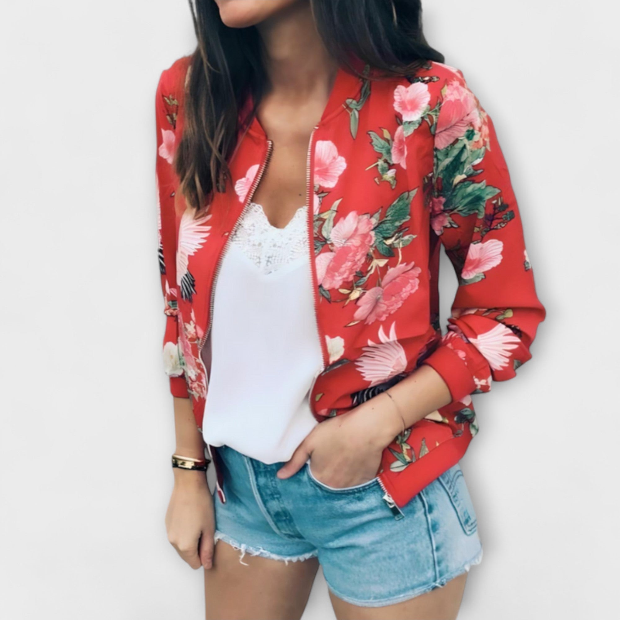 Andreia - Elegante Blumen-Bomberjacke