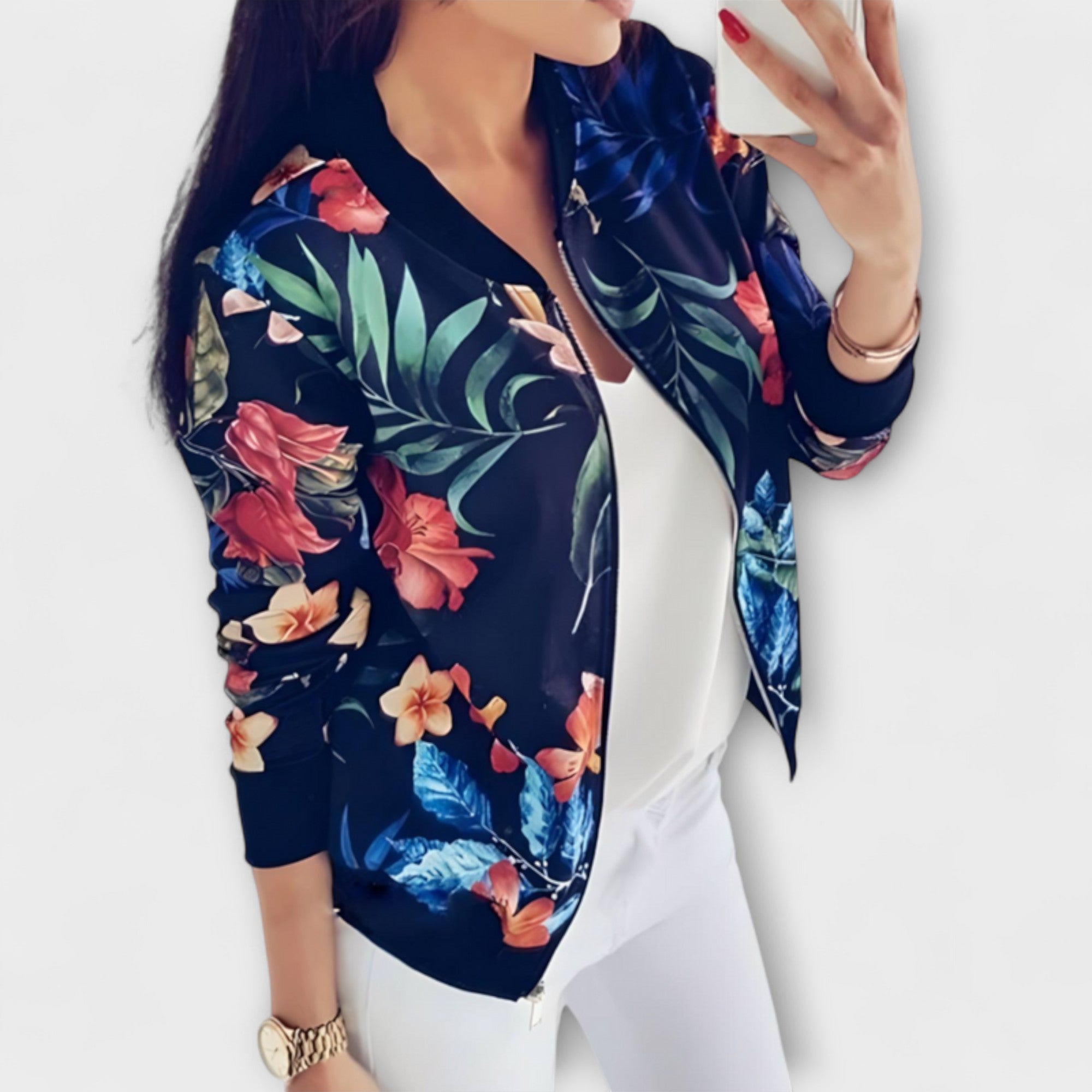 Andreia - Elegante Blumen-Bomberjacke