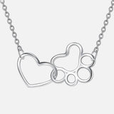 Sterling Silber Halskette mit Pfotenabdruck und Herz-Kristall-Anhänger