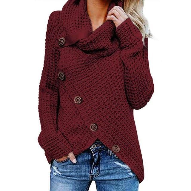 Hiltrud | Strickpullover mit asymmetrischem Knopfsaum
