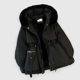 Damen Parka mit Reißverschluss aus Kunstfell und Kapuze mit Besatz