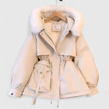 Damen Parka mit Reißverschluss aus Kunstfell und Kapuze mit Besatz