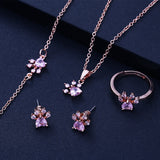 Rose Gold Pfoten Schmuckset – 4-teilig mit Zirkonia-Herz (Ring, Halskette, Ohrringe, Armband)
