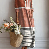 Jutta | Midi-Kleid mit Farbblöcken und Streifen