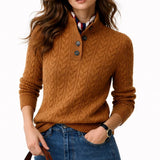 Damen Pullover aus Kabelstrick mit Knopfausschnitt aus Wollmischung