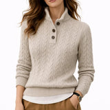 Damen Pullover aus Kabelstrick mit Knopfausschnitt aus Wollmischung