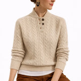 Damen Pullover aus Kabelstrick mit Knopfausschnitt aus Wollmischung