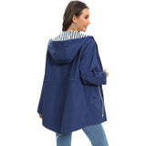 Damen wasserdichte Kapuzenjacke mit gestreiftem Futter und Kordelzug in der Taille