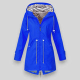 Damen wasserdichte Kapuzenjacke mit gestreiftem Futter und Kordelzug in der Taille