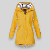 Damen wasserdichte Kapuzenjacke mit gestreiftem Futter und Kordelzug in der Taille
